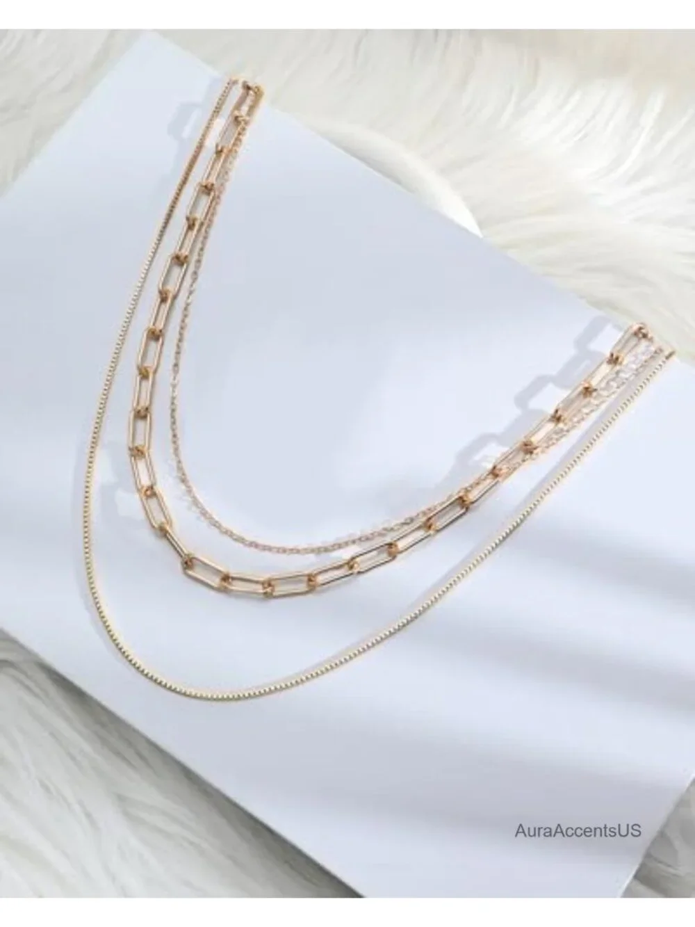 14K Gold Plated Layered Necklace for Women Adjustable Three Layer Choker